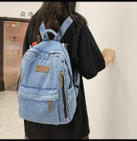 Nueva moda simple tendencia mochila de gran capacidad bolsa de mezclilla duradera universidad escuela secundaria junior escuela secundaria bolsa de estudiante - details 17