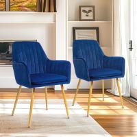 Sillas Nórdicas Ergonómicas Paquete de 2 Diseño de Terciopelo Ideal para Sala de Estar, Comedor o Dormitorio Azul, Espuma, Metal - details 3