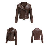 Abrigo corto de motociclista de piel sintética para mujer, chaqueta de manga larga con cremallera, ropa de otoño - details 42