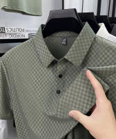 Camiseta de manga corta sin costuras Ice Silk para hombre, resistente y sin arrugas. Polo de verano con cuello business, holgado y fino, - details 3