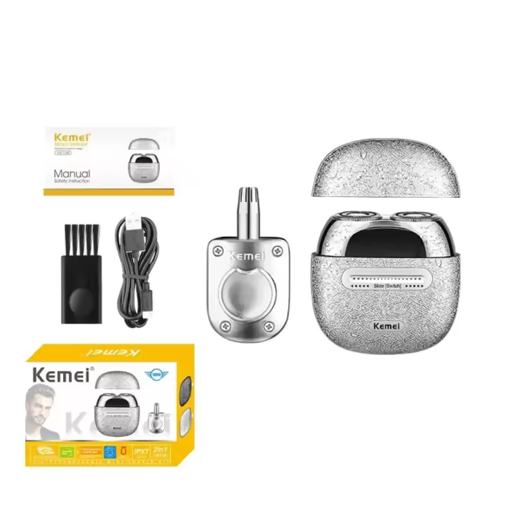 Kemei-Mini Afeitadora eléctrica y recortadora de pelo de los oídos y nariz, maquinilla de afeitar pequeña portátil con carga rápida USB C, máquina de afeitar lavable - 1