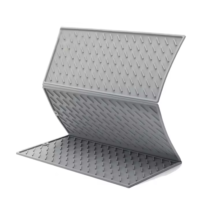 Alfombrilla de secado de platos de silicona para mostrador de cocina, escurridor de platos grande plegable, alfombrilla de secado con gancho, 24x16 pulgadas - 1