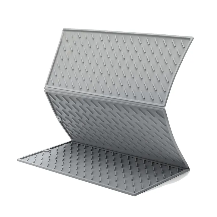 Alfombrilla de secado de platos de silicona para mostrador de cocina, escurridor de platos grande plegable, alfombrilla de secado con gancho, 24x16 pulgadas - 1