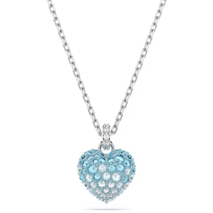 Swarosk-pendiente de corazón de piedra de circón pavimentado para mujer, colgante de plata azul claro, collar con dije de amor, joyería, regalo del Día de San Valentín ﻿ - 1