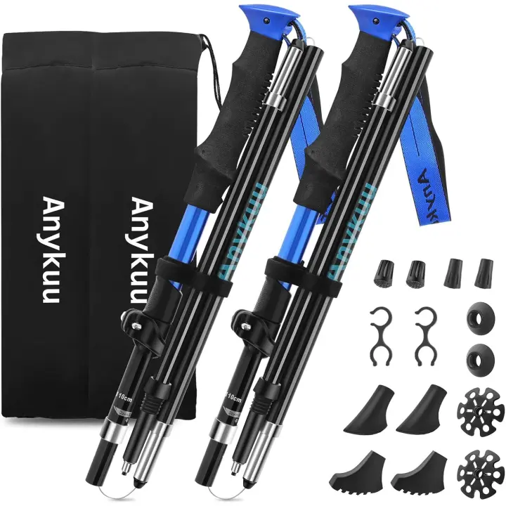 Trekking Bastones de Senderismo 2pcs Bastones Marcha Nordica Plegables Ajustar la Longitud con Bolsas de Aleación de Aluminio para Senderismo Viaje - 1