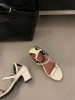 Nicho francés tacones altos sandalias simples de punta abierta zapatos de mujer nuevo tacón grueso con falda zapatos romanos - details 7