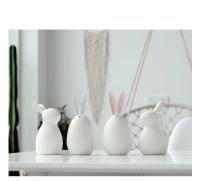Figuritas de conejo de cerámica Kawaii, escultura de conejo de liebre, adornos de animales de jardín, decoración nórdica de Pascua para el hogar, decoración de la habitación - details 3