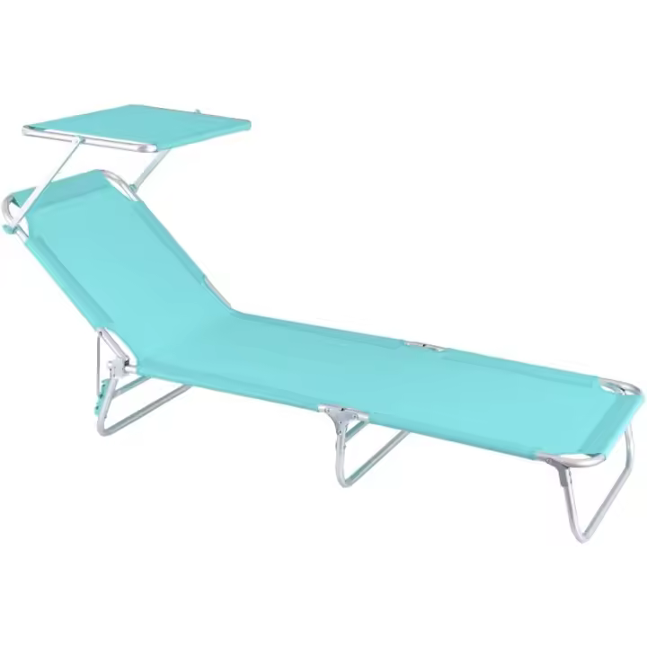 Tumbona Playa con Parasol Reclinable de 3 Posiciones Convertible en Cama Verde Aguamarina de Aluminio y Textileno 190x58x25 cm - 1