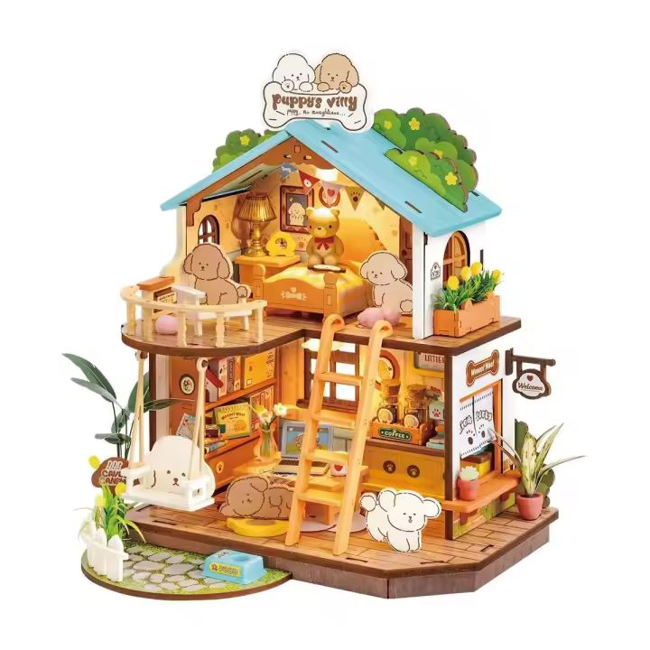 Robotime Rolife Villa de Cachorro Miniata Kit de Juego de Rompecabezas de Madera para Niños y Familia Decoración del Hogar DIY - 1