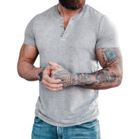 Camiseta de manga corta Henley para hombre, ropa informal de algodón, M-6XL, azul marino, gris claro, paquete de 2 - details 11