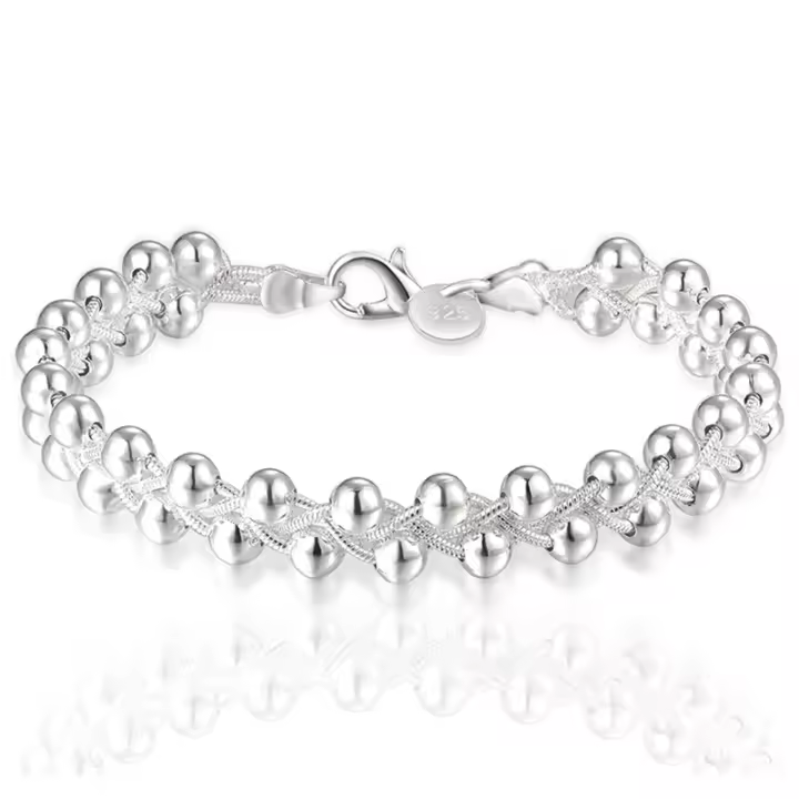 Pulsera de plata de ley 925 para mujer, abalorio redondo de uva, 20cm, joyería - 1