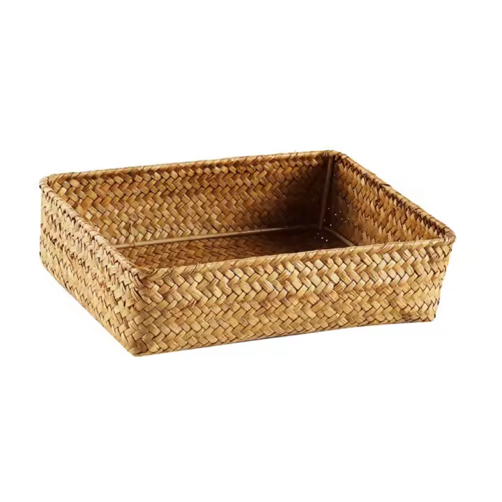 Cesta de almacenamiento hecha a mano, cesta tejida de algas marinas Simple y creativa, caja de mesa multifunción de gran capacidad para escritorio - 1