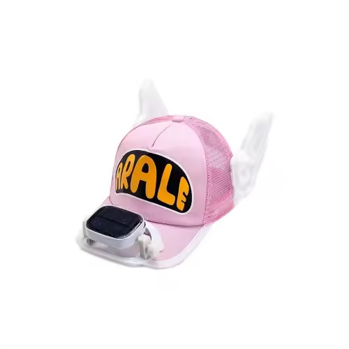 Gorra de béisbol unisex para niño, gorro de protección solar de verano para ventilador solar, para viajes al aire libre, camping sin baterías, color rosa - 1
