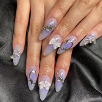 Uñas artificiales extraíbles de longitud media, manicura artística para salón de belleza, Expert e Nail, almendra púrpura - details 5