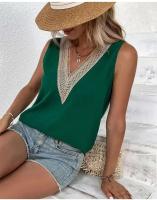 Blusa de encaje Parchwork para mujer, camiseta holgada con agujeros para verano, ropa de calle informal, Top sin mangas con cuello en V Lac - details 14