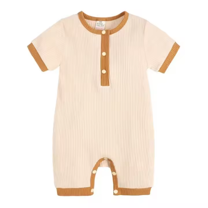 Pelele de moda para bebé, ropa de algodón y lino de manga corta, color sólido, para recién nacido, 3-18 meses - 1