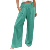 Pantalones largos sueltos de lino y algodón de pierna ancha para mujer con cintura elástica informal de primavera y verano - details 15