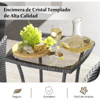Conjunto Muebles de Jardín Ratán de 3 Piezas, 2 Sillas con Cojines y 1 Mesa de Vidrio Templado, Mesa y Sillas Terraza Terraza Patio Balcón (Beige) - details 10