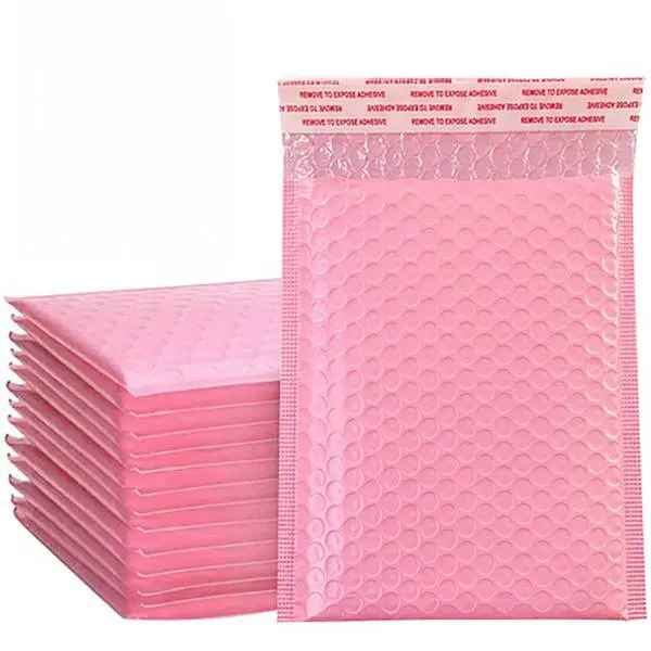 Bolsas de sobres de espuma de piezas, sobres acolchados autosellados con burbujas, paquetes, color rosa, 50 unidades - 1