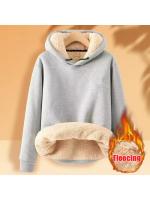 Sudadera De Fleece Para Mujer Abrigada Con Capucha Estampado Sencillo Deportiva Manga Larga Cierre Pullover Suelto Para Otoño E Invierno - details 4