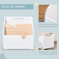 Caja de Almacenamiento de Juguetes de Madera 2 Secciones con Ruedas Libro de Cuentos para Habitación de Niños 40x43x43 cm Blanco y Natural - details 5