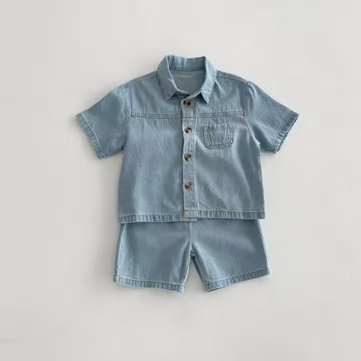 Top de manga corto Azul y pantalones cortos, ropa de moda de verano - 1