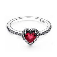 Anillo de Plata Elevado con Corazón Rojo Circonita Cúbica, Estrella, Luna, Flor, Joyería de Boda, Regalos - details 1