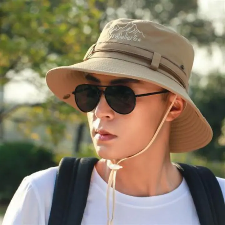 Sombrero de algodón portátil para hombre, sombrero de ala ancha para verano, protector solar, sombrero de cubo, protección solar, protección Anti-UV, gorra de pesca al aire libre, verano - 1