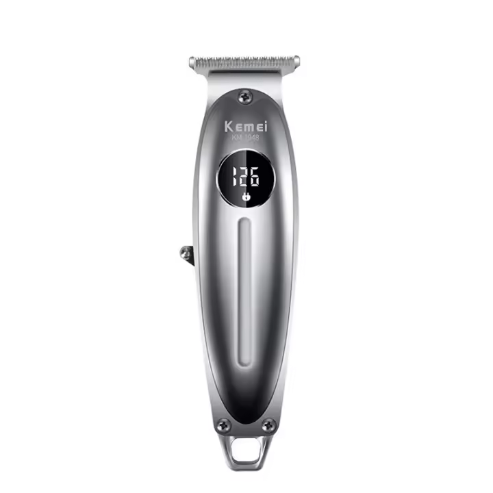 Kemei-cortadora de pelo eléctrica profesional para hombre, máquina de corte de cabello de metal, con indicador de batería LCD, pantalla de 0mm, KM-1948 - 1
