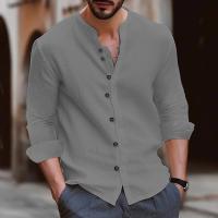 Camisa Casual de Algodón-Lino para Hombres Primavera Otoño Manga Larga Camisa de Cuello Redondo - details 4