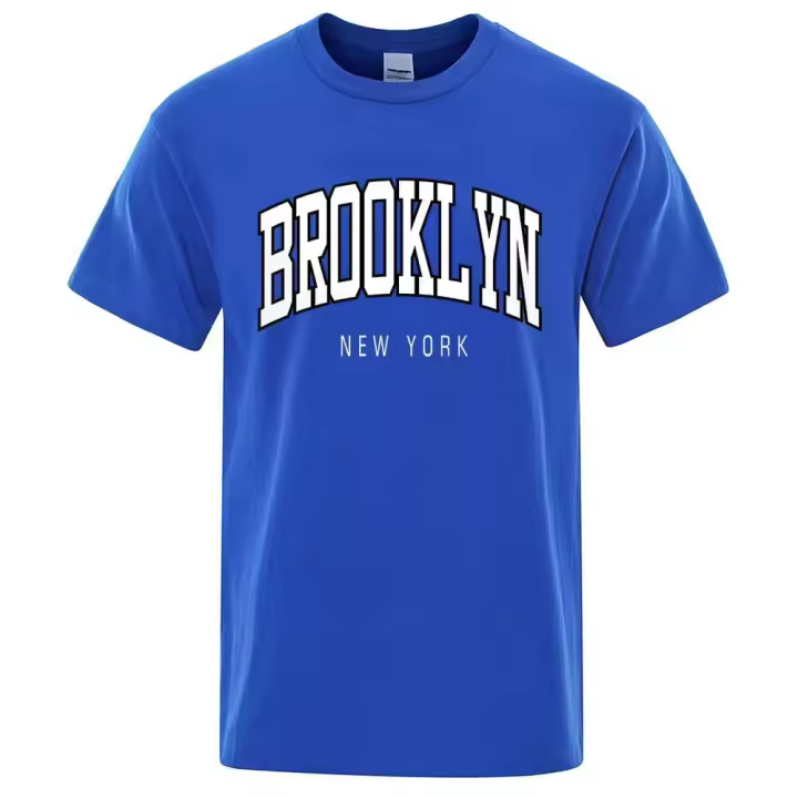 Camiseta informal holgada con letras de Brooklyn de Nueva York para hombre, 100% algodón, camiseta de Hip Hop de moda transpirable - 1