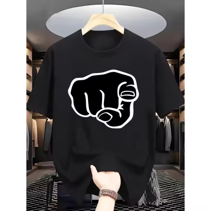 Camiseta informal de verano con cuello redondo para hombre, tejido de punto 100% poliéster, ligero estiramiento, ajuste regular, camiseta de manga corta con estampado de letras a la moda - 1