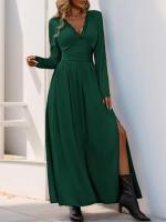 Elegante Vestido Largo de Encaje con Cuello en V Color Sólido para Mujeres - details 18