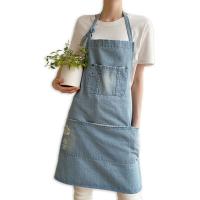 Delantal de mezclilla a prueba de aceite para uniforme de restaurante, delantal extendido de algodón elegante para camarero con bolsillos, ropa de trabajo suave para barbero, pintura - details 10