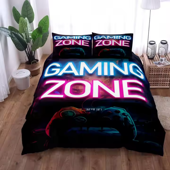2025 Juego de funda nórdica Boys Gaming Zone Art King Queen Juego de ropa de cama doble tamaño individual - 1