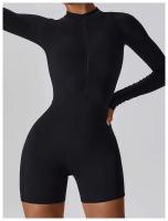 Traje de gimnasio de yoga para mujeres mono deportivo de manga larga con medio cierre sobre todo el cuerpo ropa de fitness para entrenamiento - details 4