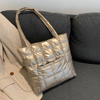 Bolso de mano acolchado de plumas para mujer, bolsa de hombro de gran capacidad, alta calidad, Color sólido, Invierno - details 20