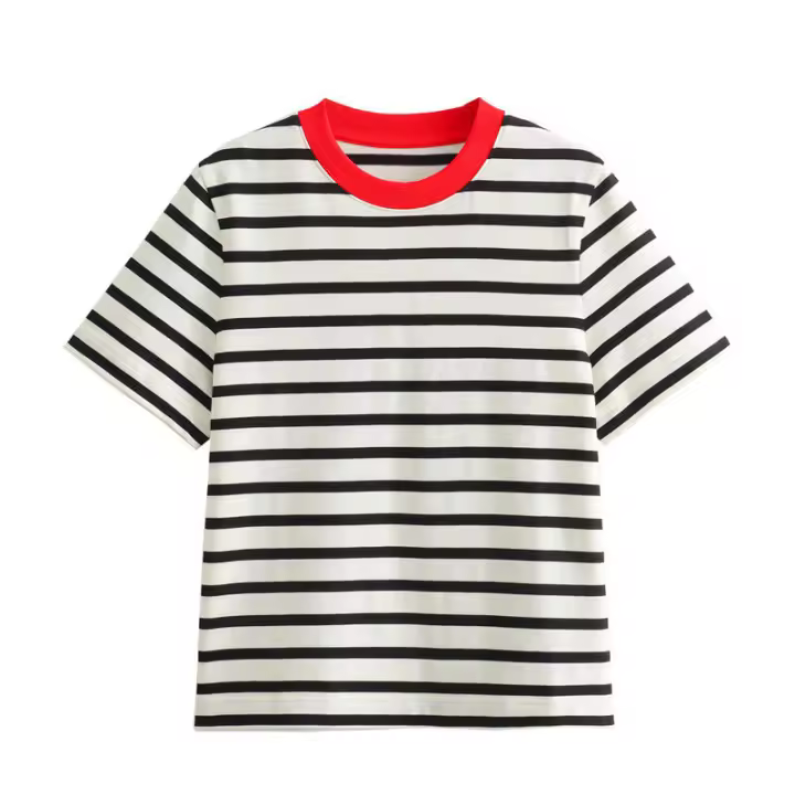 Camisetas Vintage a Rayas para Mujer OUWU Mangas Cortas con Cuello Redondo Moda de Verano 2025 - 1