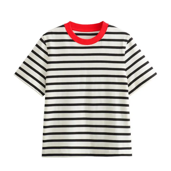 Camisetas Vintage a Rayas para Mujer OUWU Mangas Cortas con Cuello Redondo Moda de Verano 2025 - 1