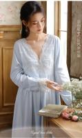 Camisones Vintage de algodón con volantes y encaje con cuello en V para mujer, camisón de manga larga, vestido de noche victoriano romántico de princesa, ropa de dormir - details 1