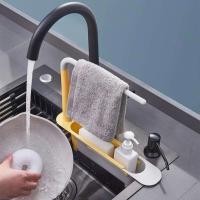 Organizador de grifo Telescc para fregadero de cocina, estante de almacenamiento ajustable para esponja, toalla y jabón - details 6