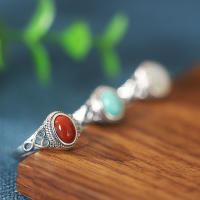 Plata de ley 925 rojo sureño turquesa mongol estilo étnico anillo de boca en vivo anillo liso anillo de mujer vintage anillo salvaje mujer - details 10