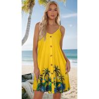 2025 Europa hermosa mujer verano delgado hombro botón cuello en V blusa de playa casual con vestido de bolsillo - details 17