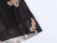 Otoño nueva malla con estampado floral para mujer, vestido de vacaciones con cuello redondo y mangas acampanadas de talla grande - details 8