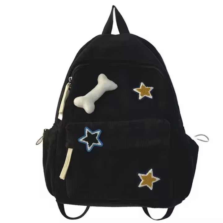 Mochila para ordenador portátil Y2K con diseño de estrella para niñas, mochila escolar de gran capacidad para estudiantes adolescentes, mochila de pana, bolso de hombro con doble correa - 1