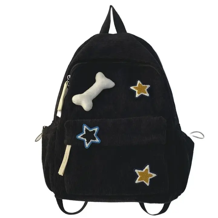 Mochila para ordenador portátil Y2K con diseño de estrella para niñas, mochila escolar de gran capacidad para estudiantes adolescentes, mochila de pana, bolso de hombro con doble correa - 1