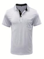 Camisa de manga corta para hombre, camisa de solapa con botones, bolsillo en el pecho, color sólido, a la moda - details 12