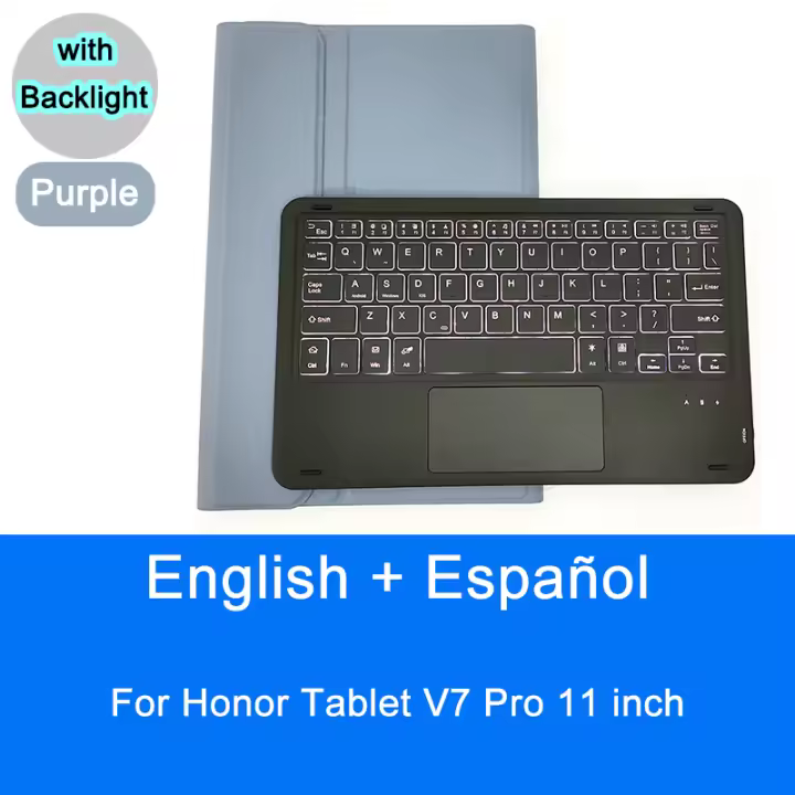 Funda con teclado Bluetooth para tableta Honor V7 Pro, 11 pulgadas, Trackpad, retroiluminación, teclado Inglés y Español - 1