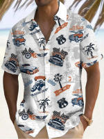 Camisa Casual de Manga Corta con Estampado de Coche Moda Vintage para Hombres - details 5