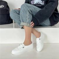 Zapatillas de deporte de plataforma baja para mujer, zapatos femeninos de cuero Pu para caminar, mocasines planos blancos, zapatos casuales sin cordones - details 6